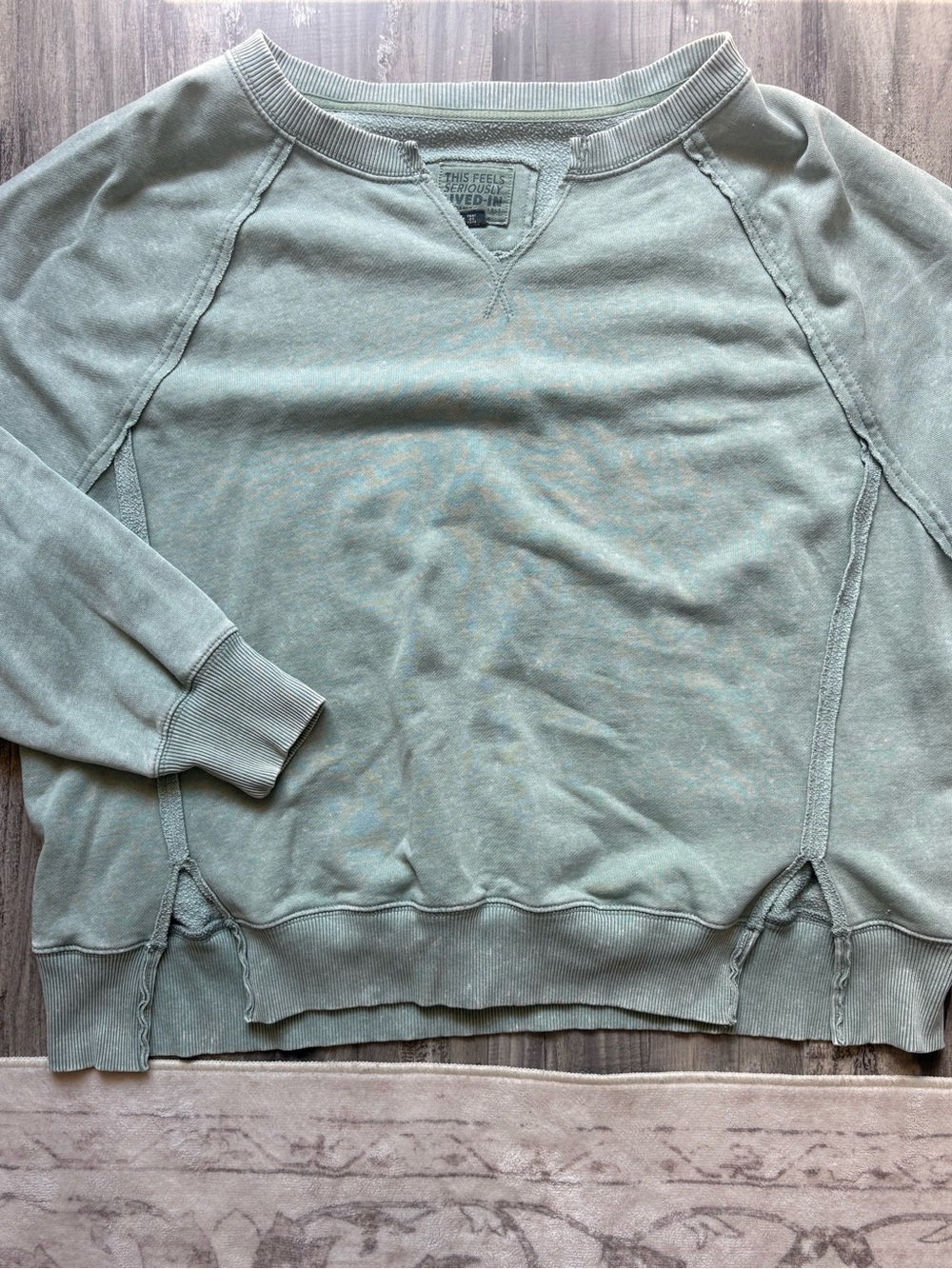 American Eagle Outfitters Off-the-Shoulder Sweatshirt in Sage Green